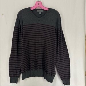Grayson & Dunn Long Sleeve V-Neck Striped Pull Over Sweater Men’s XL Gray